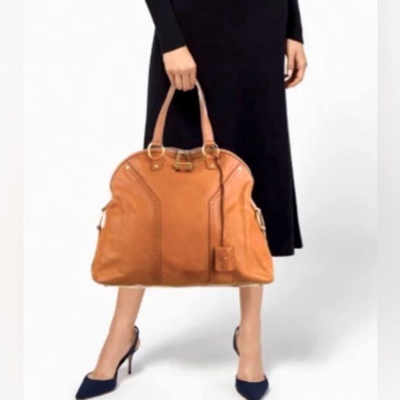 YSL Yves Saint Laurent Rive Gauche Tan Calfskin Leather XL Muse Satchel - Picture 15 of 16